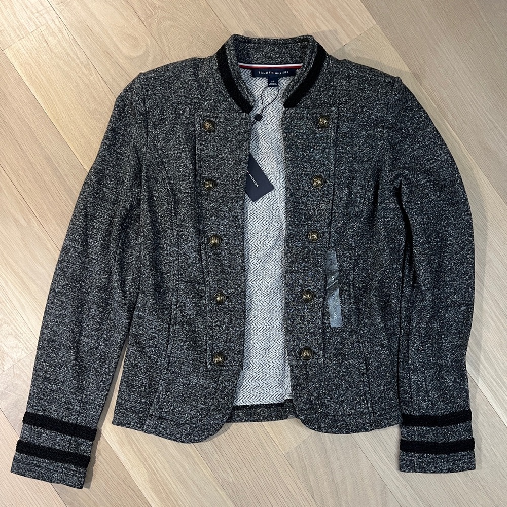 NWT Tommy Hilfiger Women's Marled Military Band Jacket Blazer Grey - Picture 8 of 8